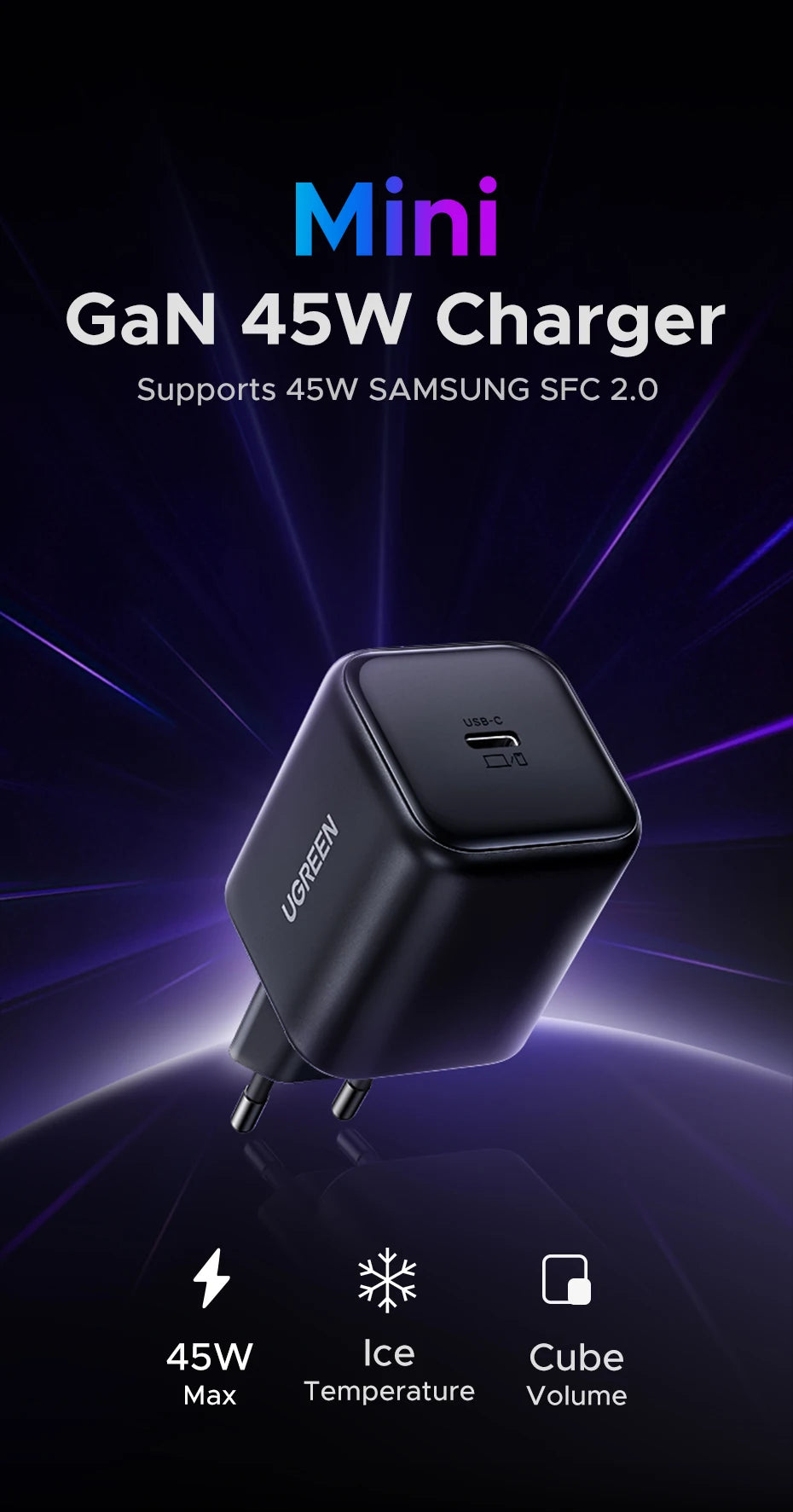 UGREEN 45W GaN Charger PD3.0 PPS QC3.0 Quick Charge For Samsung S25 S24 Ultra iPhone 17 16 15 Pro Max iPad Tablet Fast Charger