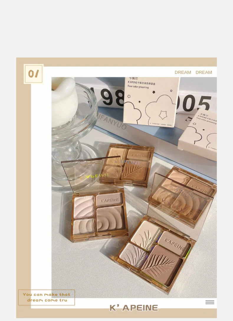 3D Facial Contouring Bronzer Cosmetics Brightening Beige Matte Highlights Palette Four-color Eye Shadow Nose Powder Makeup