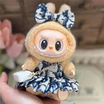 17cm For Labubu Doll Clothing Skirt Bowhair Accessory Set Retro Bib Pants Clothes Luxury Messenger Bag Shoes Set Sitting Party