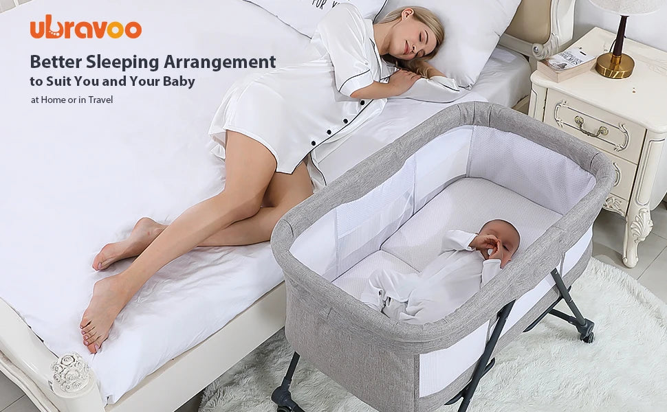 Baby Travel Cot with Mattress & Wheels – Convertible Rocking Crib