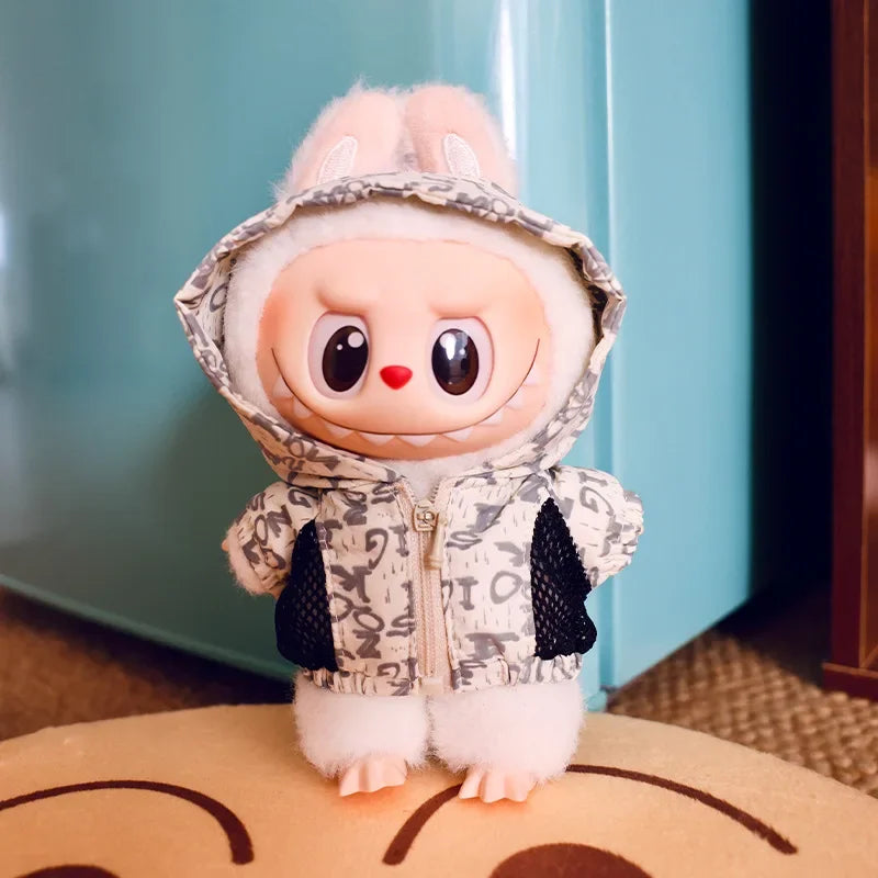 Doll Clothes For LABUBU Frog Set Jumpsuit Kawaii Fisherman Hat 2PCS/Pack Plush Cotton Doll Dress Up Game Decoration