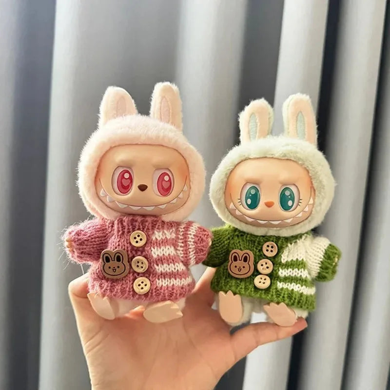 For 15-17 cm V1v2 Labubu Clothes Outfit Labubu Sitting Party Bear Label Scarf Hat Bag Dolls Accessories Cute Decoration Sweater