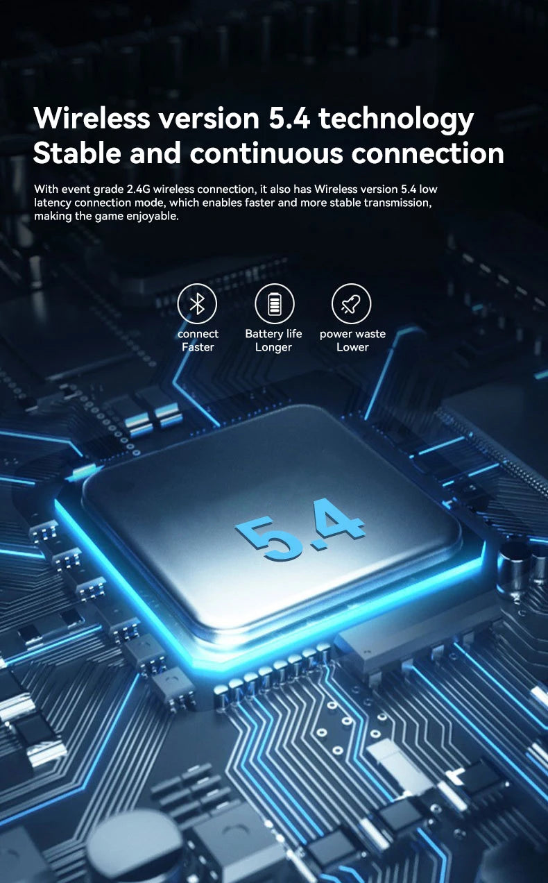 B500 Over Ear Headset Bluetooth5.4 Wireless Stereo Gaming Earphone Built-in Mic RGB Light Low Latency Headphone For PC