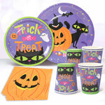 Halloween Pumpkin Black Cat Disposable Tableware Set Halloween Party Decor Kids Favors Trick or Treat  Paper Plates Cup Napkins