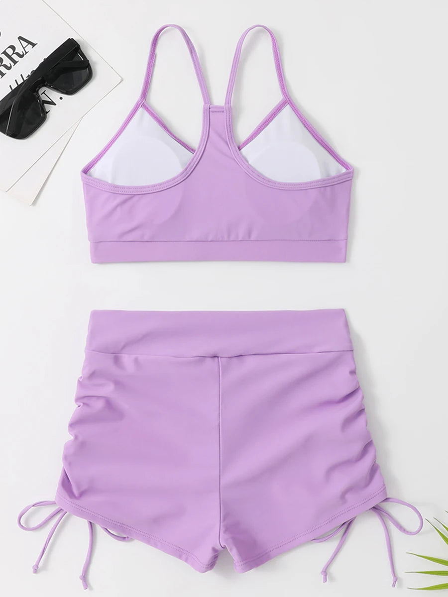 2025 High Waist Drawstring Front Bikini Set – Women's Swimsuit Swimwear Beachwear
