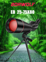 BORWOLF 25-75x80 Telescope Spotting Scope Powerful Zoom Monocular BAK4 Waterproof For Bird Watching Target Shotting With Tripod