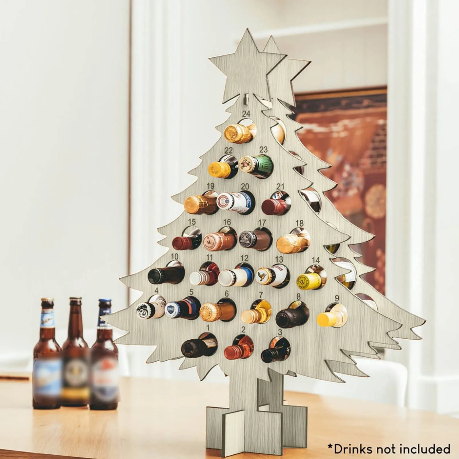 Christmas Countdown Wine Rack Wooden Christmas Tree Shaped Bottle Holder Festive Decor Ornament Craft Accessory