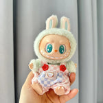 For 15cm cute mini labubu clothes  Kawaii Cartoon Bib Pants  With matching shoes Labubu Accessories