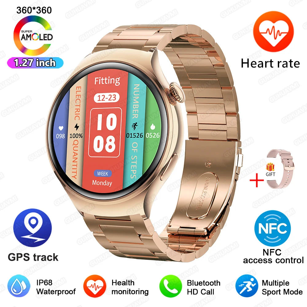 GUHUAVMI Smart Watch Women GPS Trajectory Heart Rate Blood Pressure NFC Bluetooth Call 1.27inch AMLOED Smartwatches Ladies