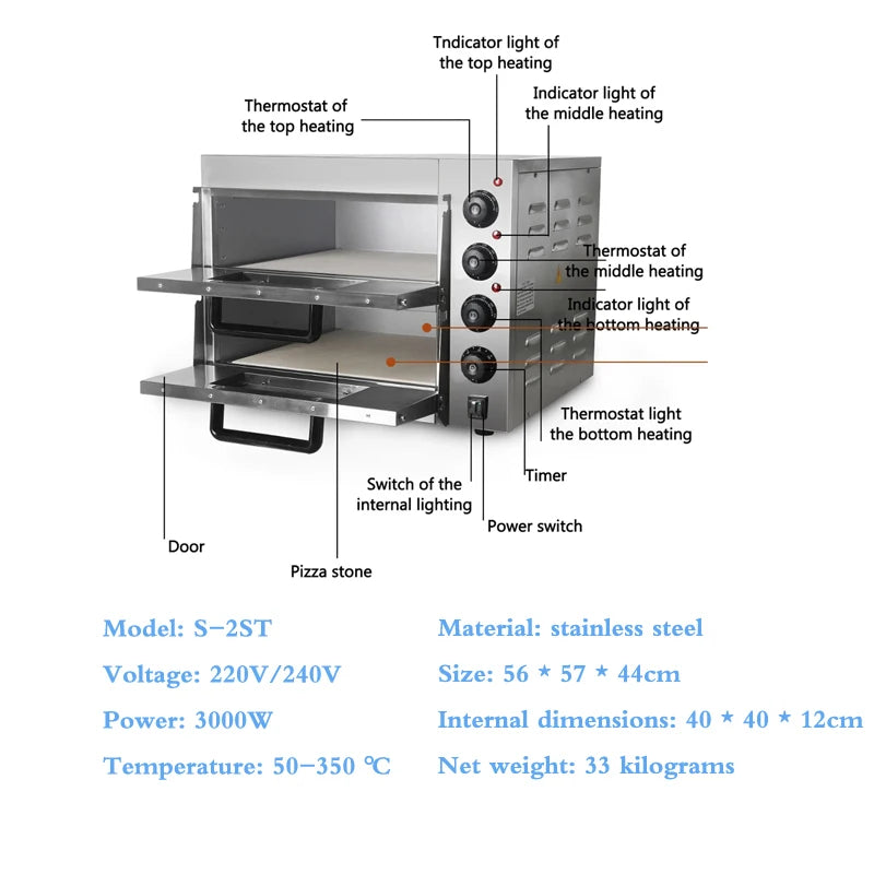 Commercial Double-Layer Kitchen Utensils, Pizza Bread Baking Machine, Household Electric Oven Machine