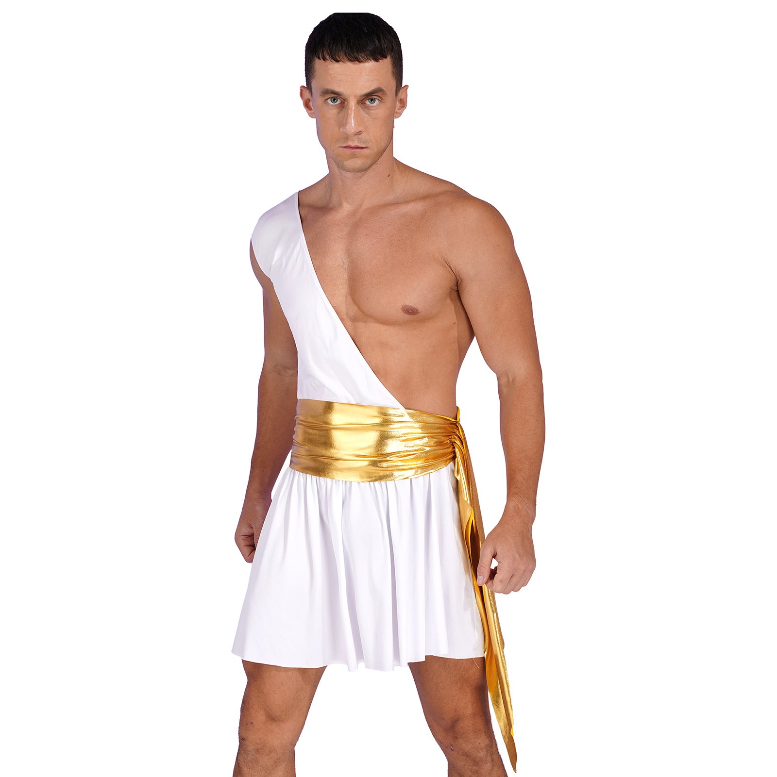 Mens Ancient Greek God Toga Gladiator Costumes Roman Emperor One Shoulder Sleeveless Robe Halloween Medieval Warrior Outfits
