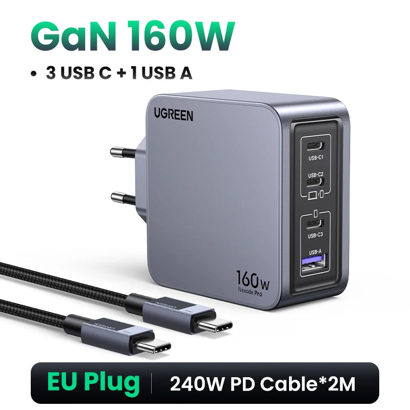 UGREEN 160W GaN Charger PD3.1 Type C QC4.0 3.0 Quick Charge For Macbook Pro Laptop USB Fast Charger For iPhone 17 Xiaomi Tablet