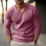 Autumn Winter Men's Knit Pullovers Solid Color V-Neck Slim Fit Long Sleeve Knitted Sweater Men Fashion Casual Pullover Sweaters