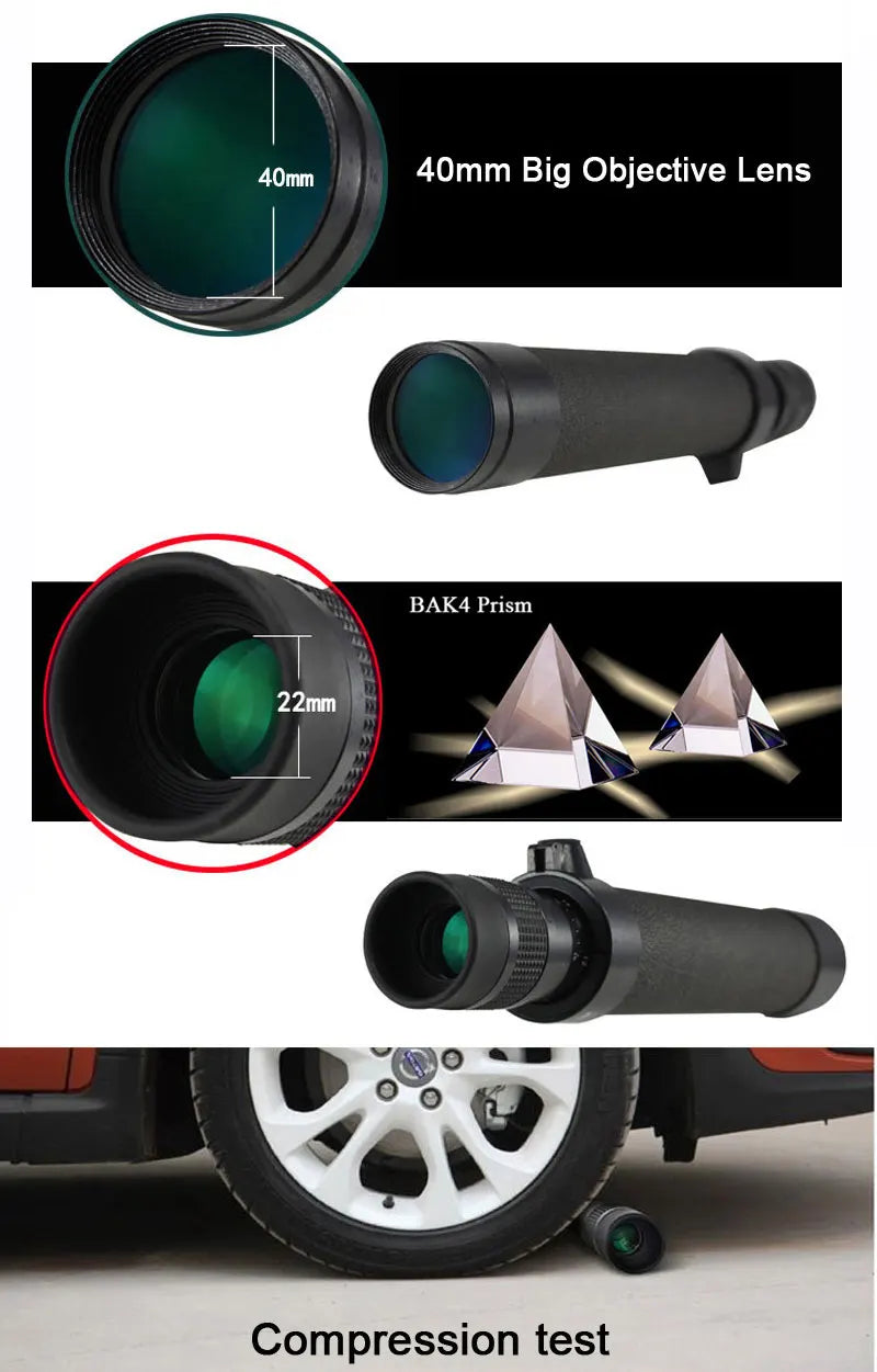 Baigish Monocular Zoom Telescope 8-24x40 HD Powerful Metal Optical Lens Astronomical With Long Range Original Bak4 Russian Black