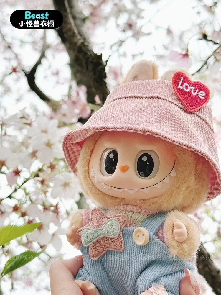 For 15cm cute mini labubu clothes  Kawaii Cartoon Bib Pants  With matching shoes Labubu Accessories