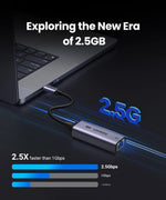 UGREEN USB Ethernet Adapter 2.5G 2500Mbps USB3.0 Network Card for Laptop PC NAS Server Windows Mac OS USB-A/C Internet Adapter