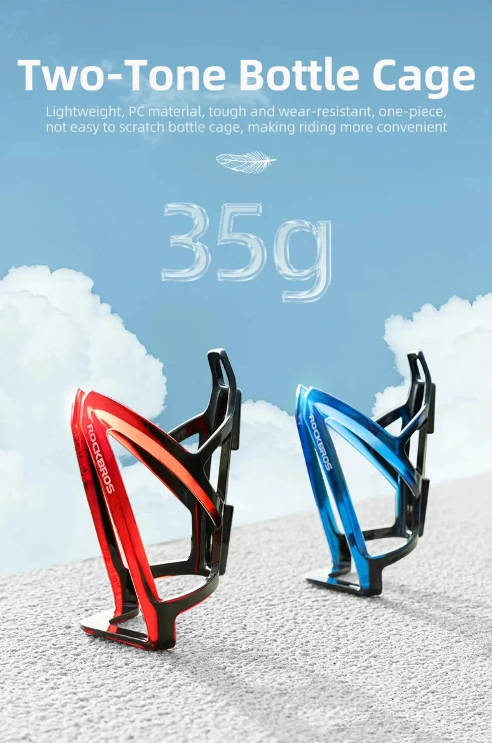 ROCKBROS Cycling Water Bottle+Water Bottle Holder 2-Piece Set -750ml Sports Water Bottle+Integrated Molded Water Bottle Holder