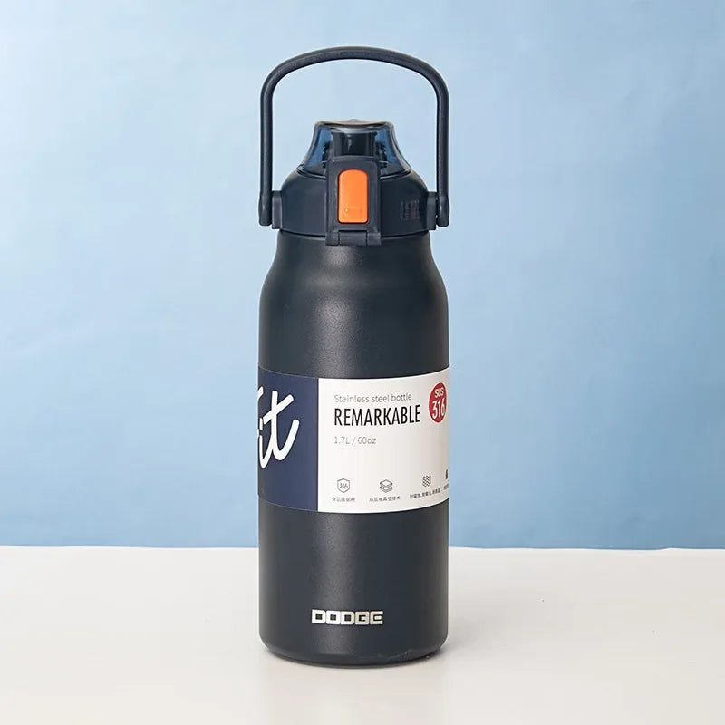 DODGE Insulated Thermo Bottle with Straw – Large Capacity Stainless Steel Vacuum Flask for Hot & Cold Drinks