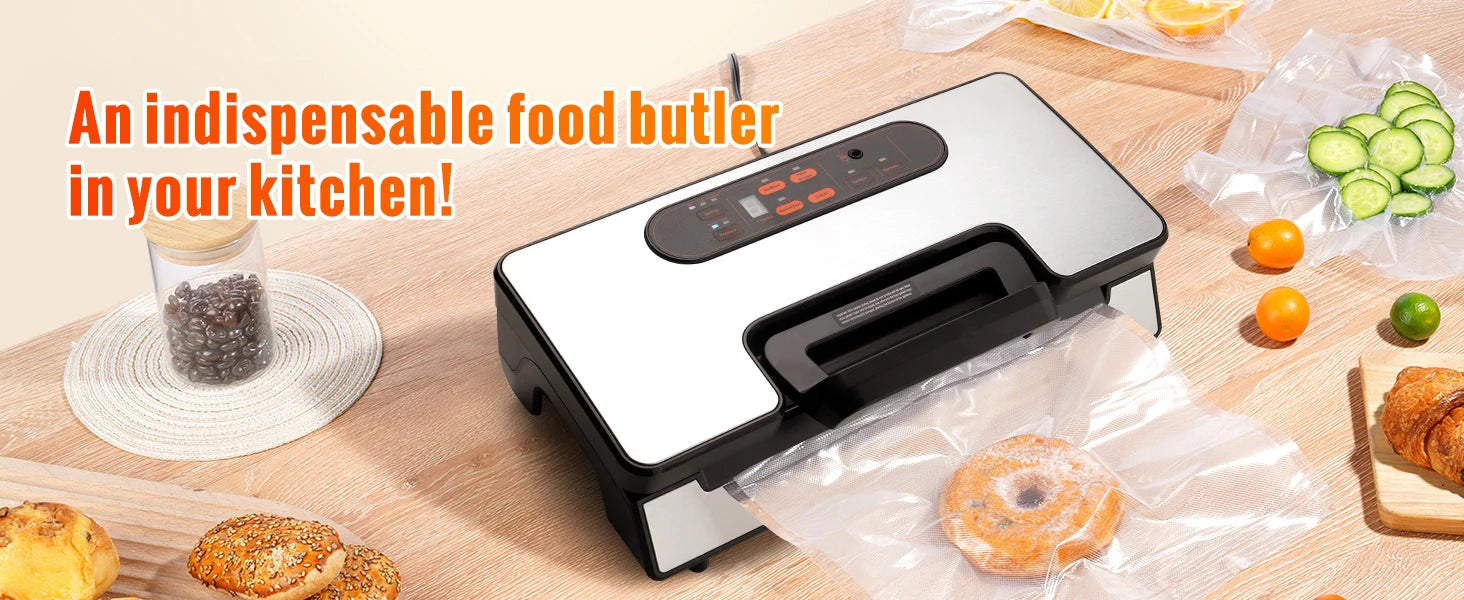 SucceBuy 90Kpa 130W Vacuum Sealer Food Packaging Machine with Free 10pcs Vacuum bags for Household Kitchen Vacuum Food Sealing