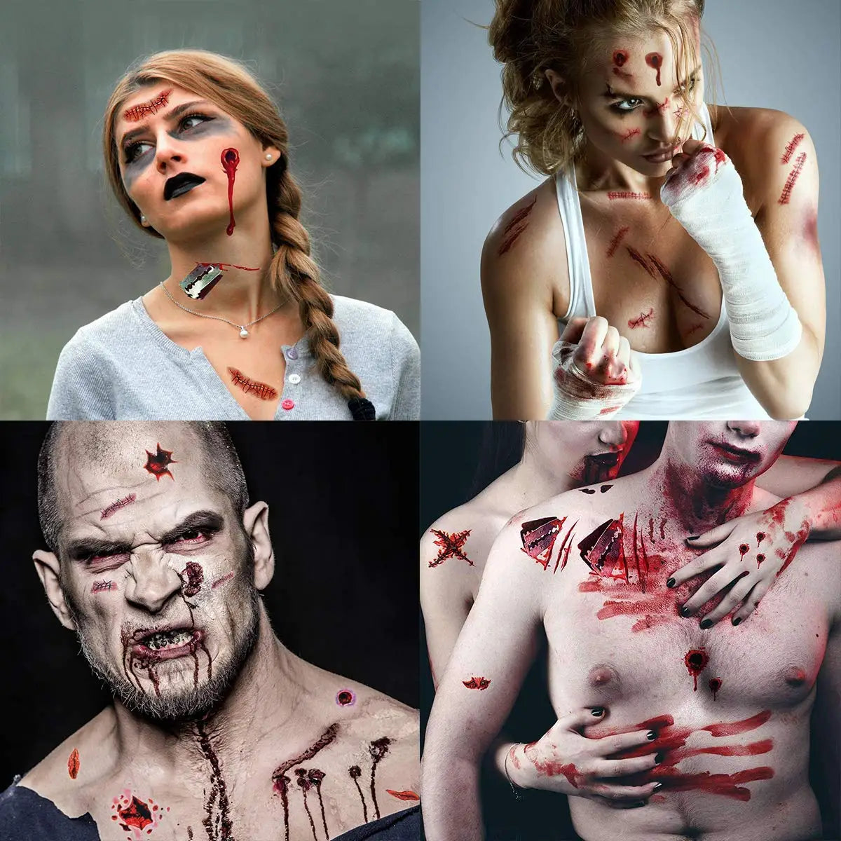 Halloween Temporary Scar Tattoos Sticker Realistic Bloody Wound Scab Body Face Decals for Makeup Masquerade Cosplay Party Prop