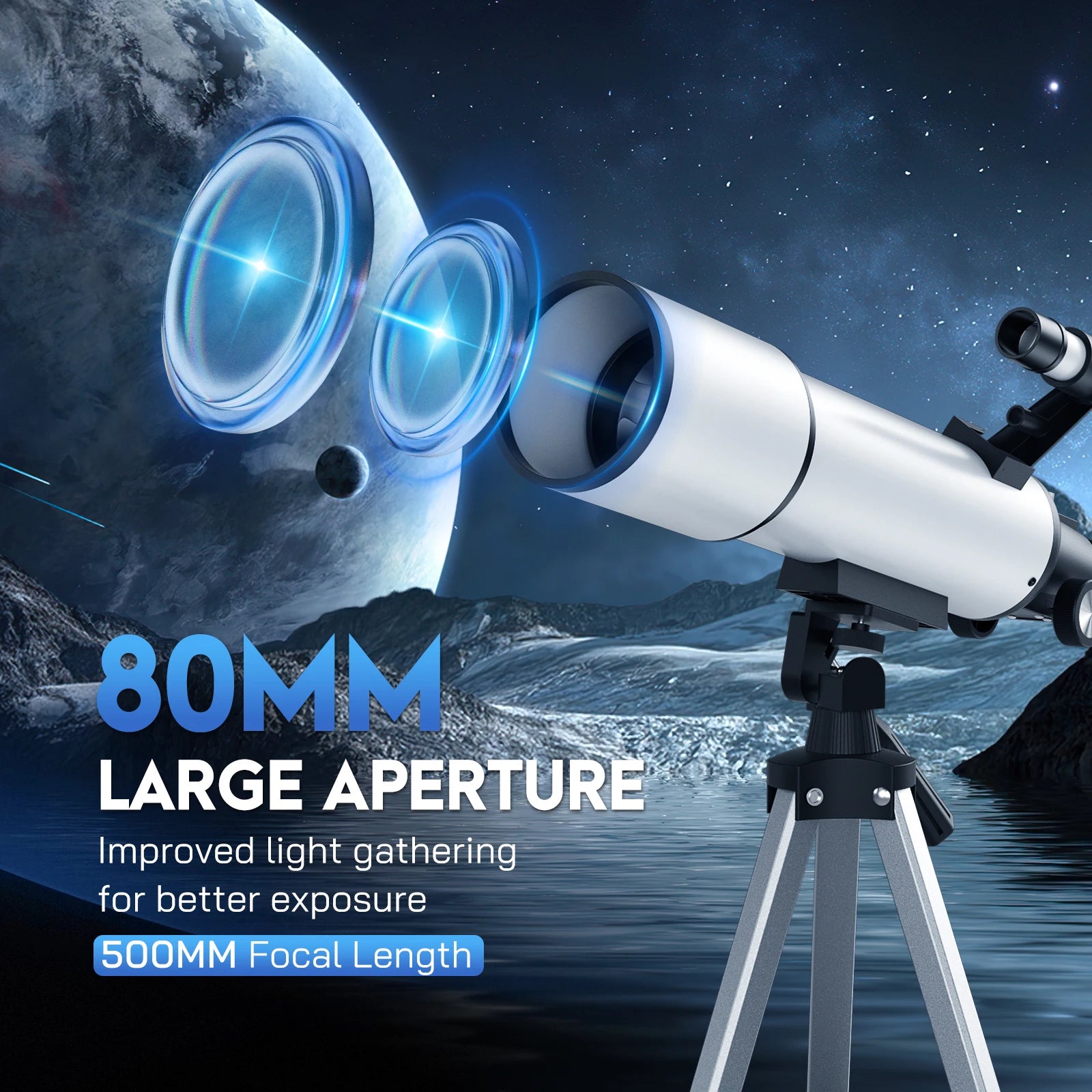 Professional Astronomical Telescope 80500 Monocular 60-150X Zoom HD Night Vision View Moon Star Stargazing Xmas Birthday Gift