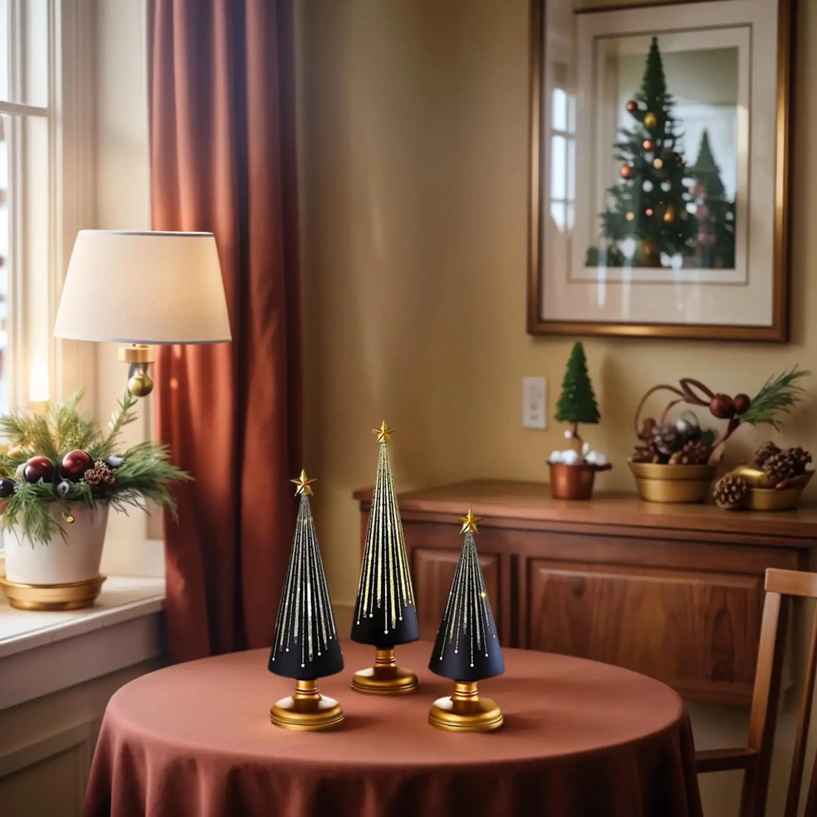 Table Christmas Tree 3 Pieces Christmas Sculpture Indoor Resin Star Tree Figurine For Home Room Winter Party Decorations Table