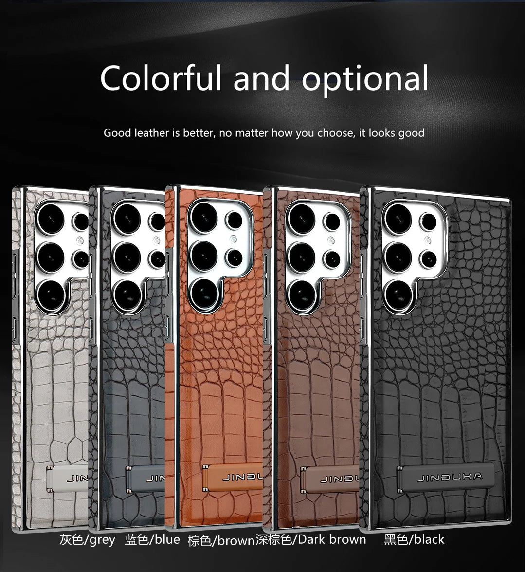 High Quality Leather Holder Electroplate Phone Case for Samsung Galaxy S25 S24 S23 Ultra S24 S23 Plus Bracket Magnetic Cover