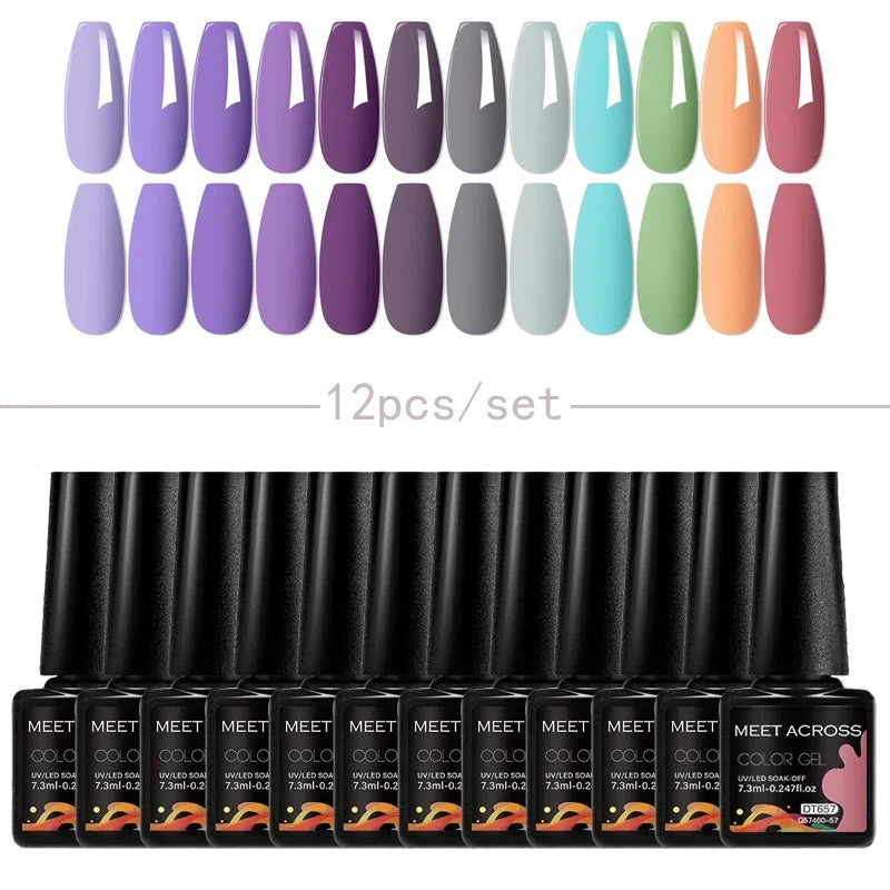 MEET ACROSS 12Pcs Gel Nail Polish Set 7.3ml Pink Blue Neon Macaron Color for Nails UV Gel LED Nail Art  Varnish Manicure Kit