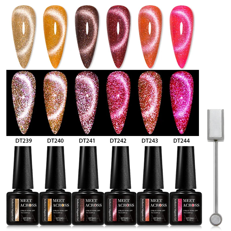 7pc Cat Magnetic Nail Gel Polish Set Long Lasting Glitter Nail Supplies Soak Off UV/LED Vernis Gel Kit for Manicure Design