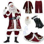Red Deluxe Velvet Fancy 8pcs Set Xmas Party Man  Santa Claus Suit Adult Cosplay Costume