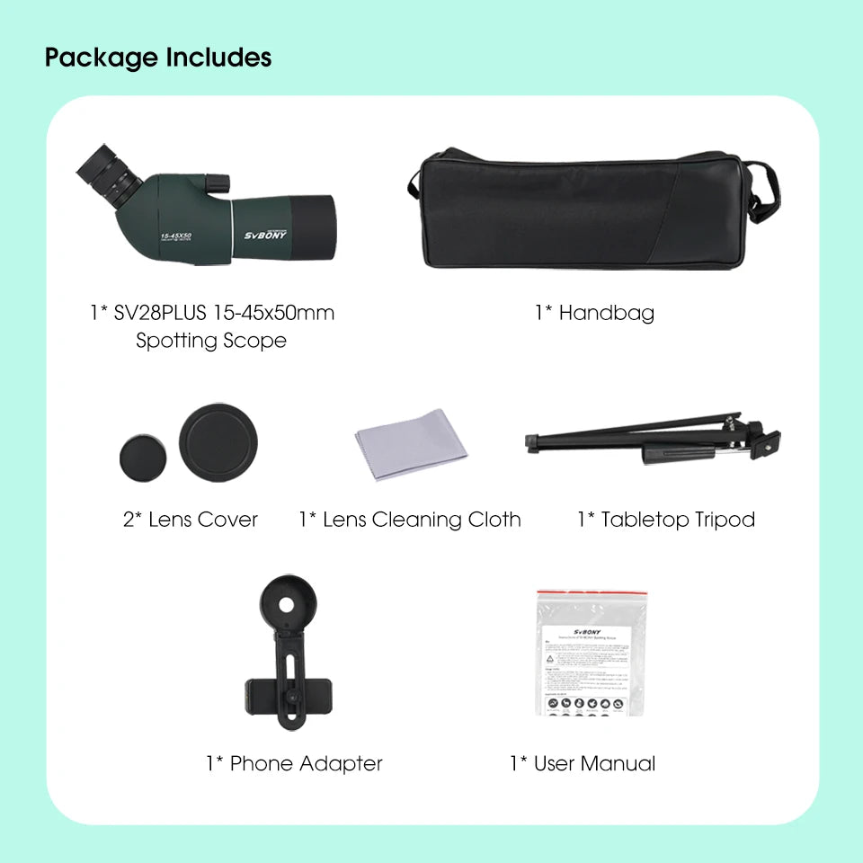 Svbony SV28plus 50/60/70mm Spotting Scope Zoom Telescope Powerful Long Range PORRO Prism Suit for Archery Target Shooting