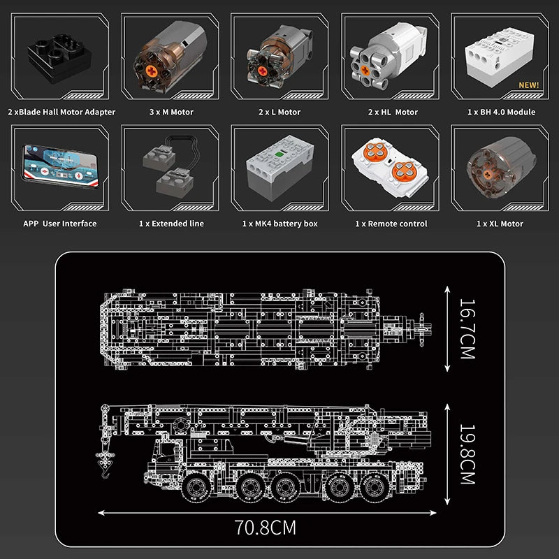 Motorized RC Mobile Crane Building Blocks Set – LTM1110 Engineering Model (Compatible Bricks)