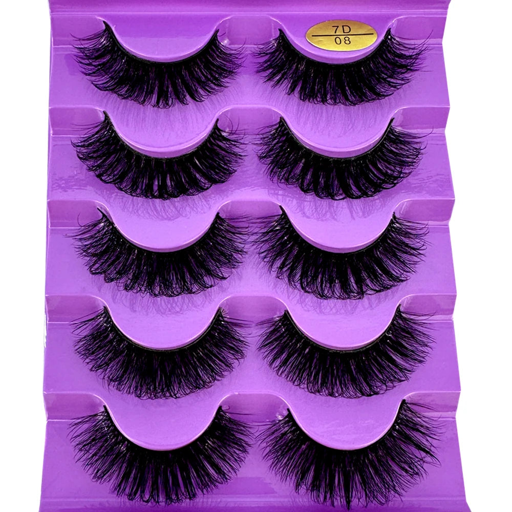 Cat Eye Eyelashes 3D Natural False Lashes D Curl Fluffy Soft Cross 5 Pairs Manga Lashes Wispy Natural Eyelash Extension Makeup