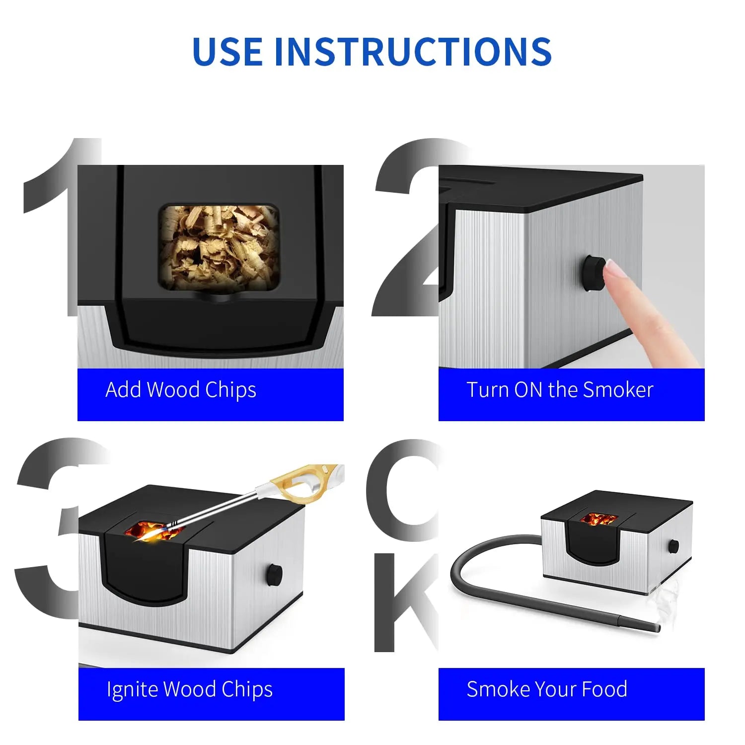 Portable Cocktail Smoker Food Cold Smoking Gun Whiskey Smoke Infuser Generator for Meat Veggies Sausage Kitchen Indoor&Outdoor