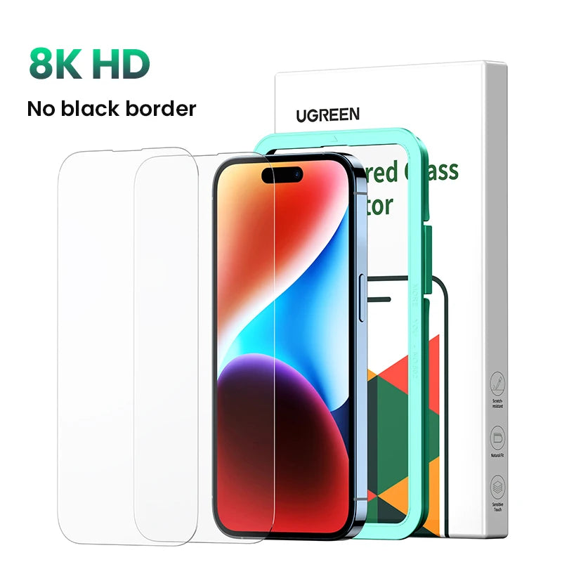 UGREEN 2pcs for iPhone 16 Pro Max Glass Screen Protectors for iPhone 16 Plus Tempered Glass for iPhone 15 14 13 12 HD Film 16pro