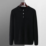 Winter New Men's Pure Wool Sweater Loose POLO Collar Vertical Pattern Thickened Sweater Casual Business High end CashmereSweater