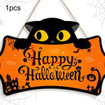 1pcs New Front Door Halloween Welcome Sign Pumpkin Skeleton Wreath Wooden Halloween Party Decoration