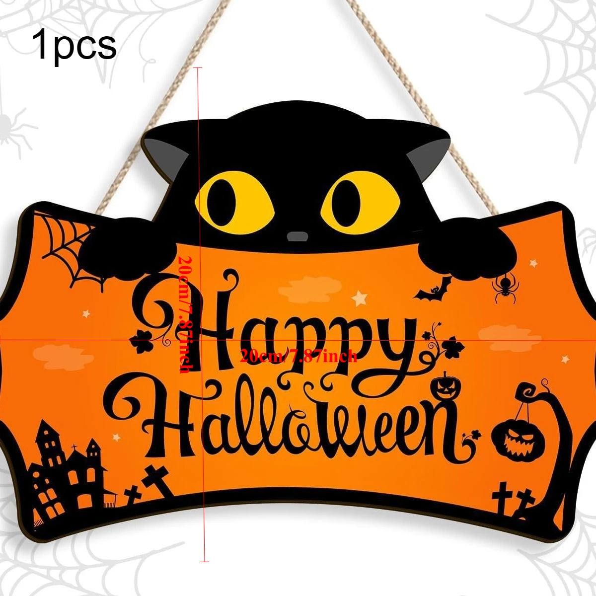 1pcs New Front Door Halloween Welcome Sign Pumpkin Skeleton Wreath Wooden Halloween Party Decoration