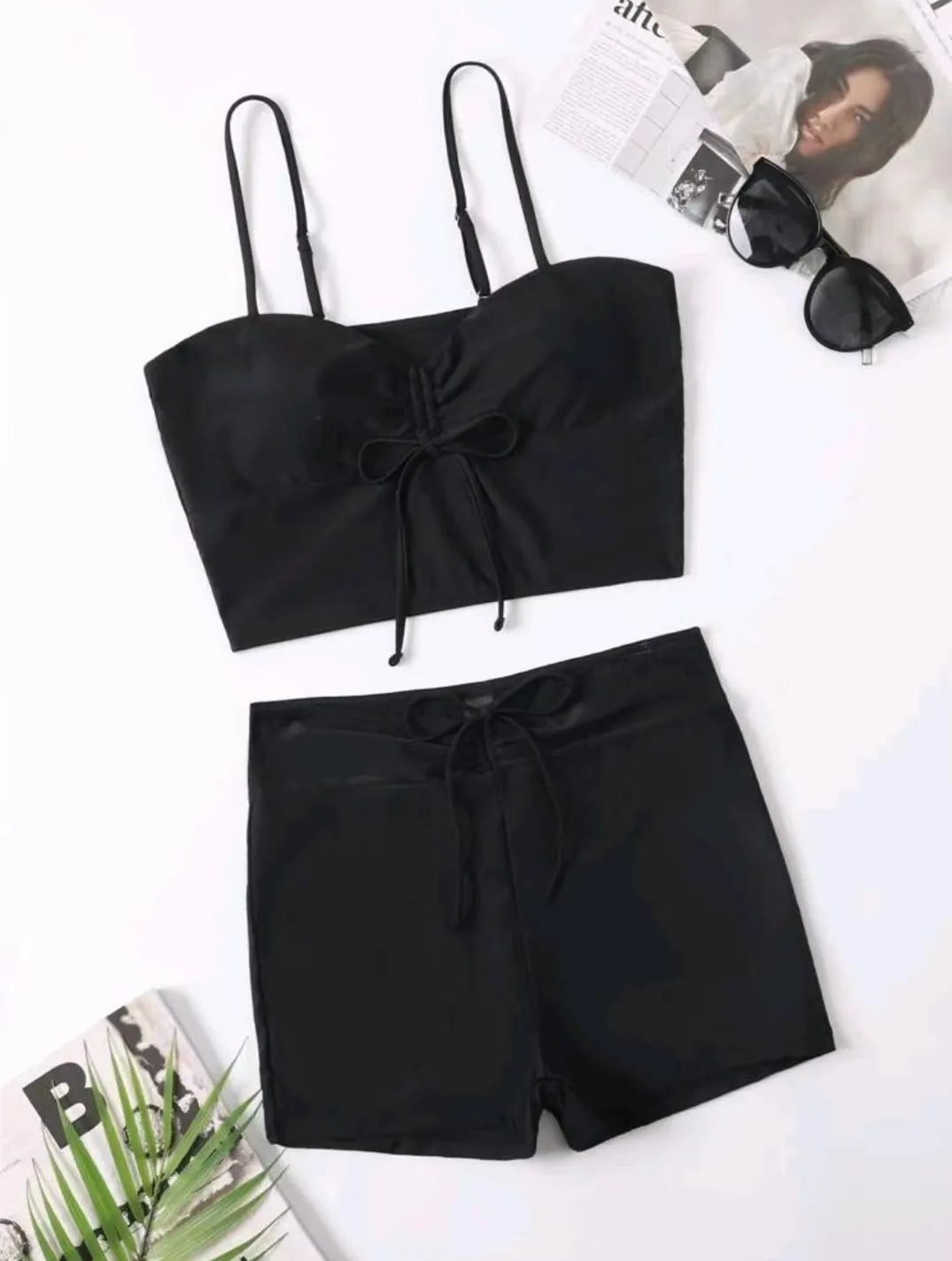 2025 High Waist Drawstring Front Bikini Set – Women's Swimsuit Swimwear Beachwear