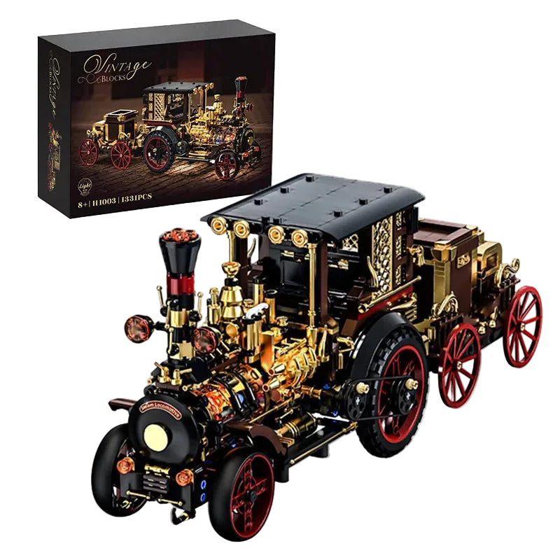 Vintage Steam Car Building Kit – 1331-Piece Mechanical Steampunk Model | Premium Desk Display Edition