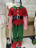 Christmas Elf Costume Clothes Boys Red and Green Patchwork Tops+Pants+Hats+Belt+Socks Cosplay Party Outfits
