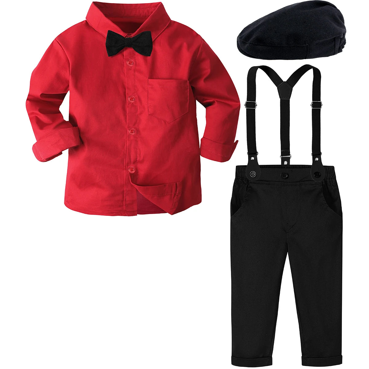 Baby Christmas Outfit Boy Kids Gentleman Formal Suit Toddler Suspenders Clothing Set Infant Party Dress Shirt