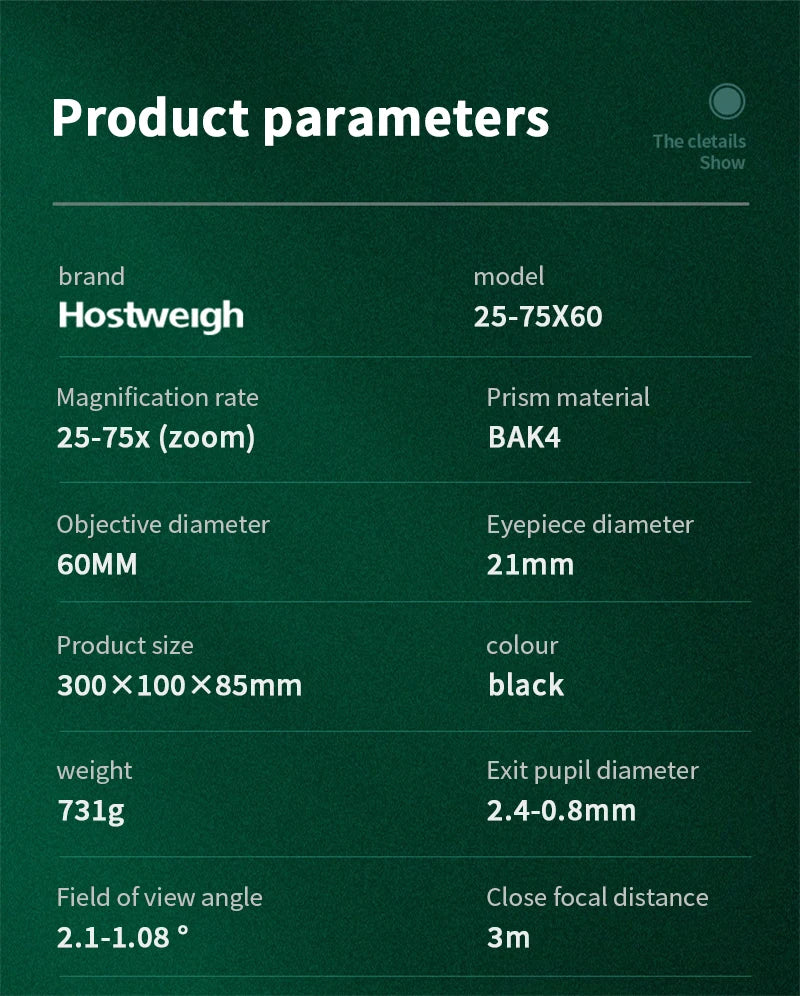 25-75x60 HD Spotting Scope Powerful Monocular Zoom Telescope Prism Waterproof for Birdwatching Target Shooting Camping