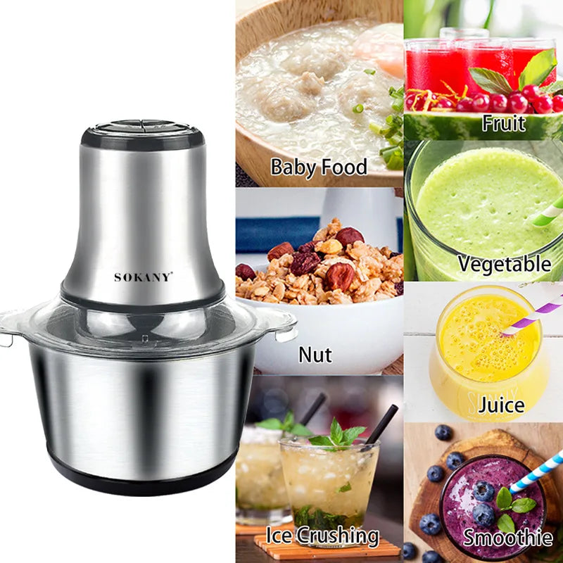 800W 3L Electric Meat Grinder Multifunction Food Processor Stainless Steel Kitchen Grinder Vegetable Chopper Slicer Machine Home