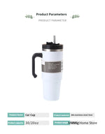 20oz/30oz Stainless Steel Car Thermos Bottle Travel Sports Water Bottle Large Capacity with Handle Straw Mug Outdoor Coffee Cup
