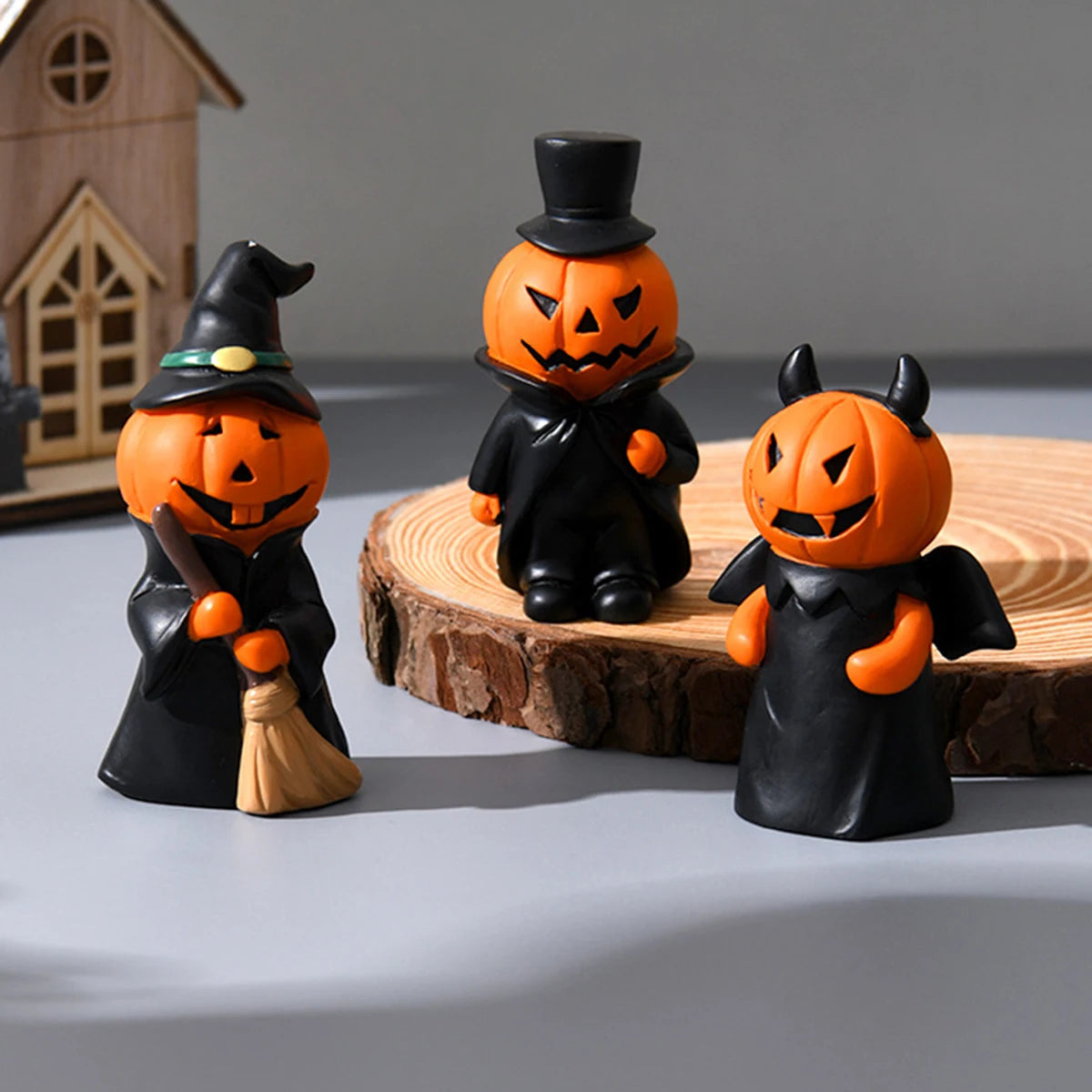 Cute Halloween Decor Set Mini Ghost Pumpkin Witch Demon Resin Figurines for Home Tabletop Party Decoration Gift  Party Ornament