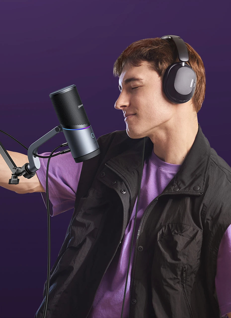 UGREEN USB Microphone with RGB Modes Professional Condenser Mic for PC Mac Gaming Karaoke Recording Streaming Podcasting