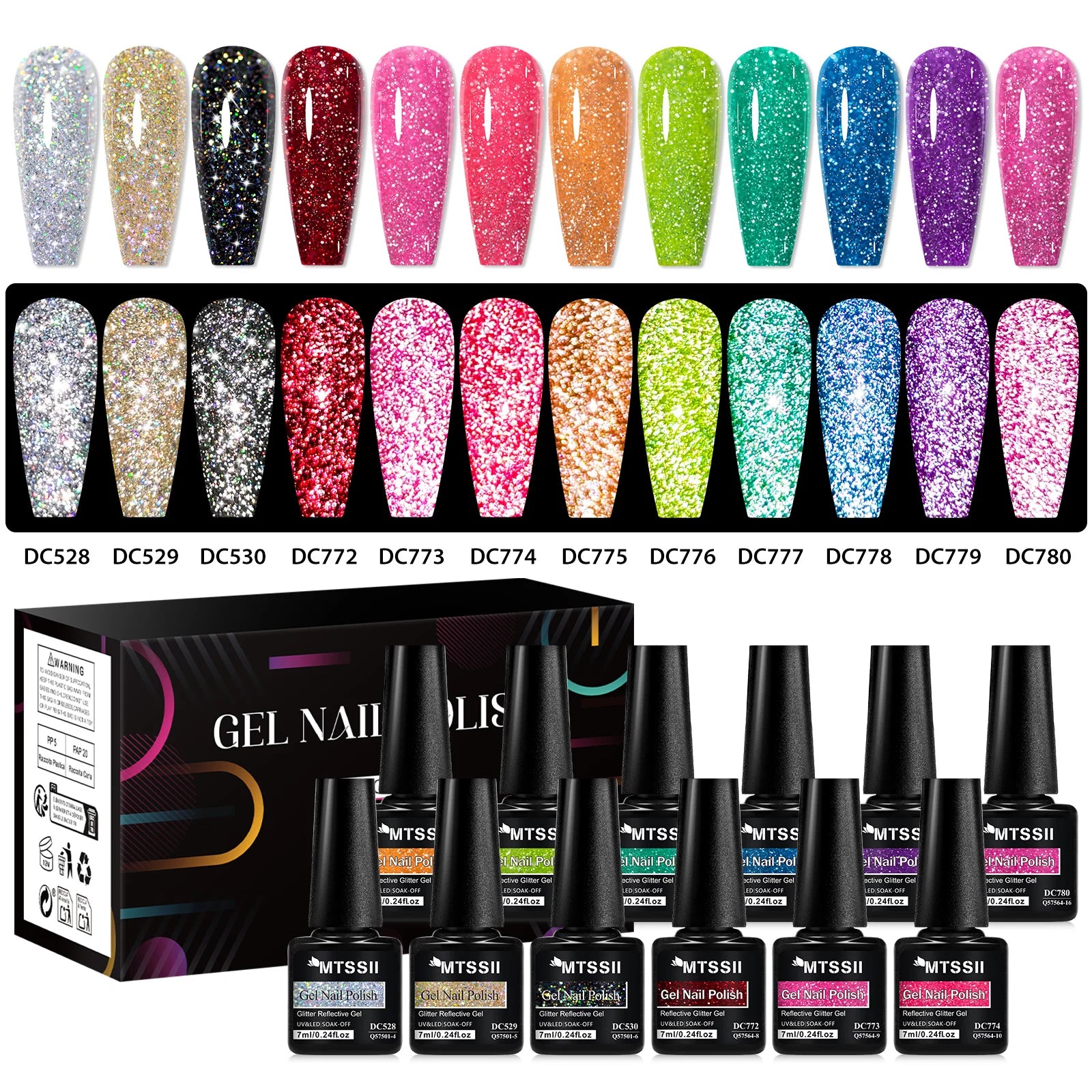 12pcs Glitter Gel Nail Polish Set Sparkling Glitter Semi Permanent Soak Off UV Gel Varnish Nail Manicure With Box Nail Supplies