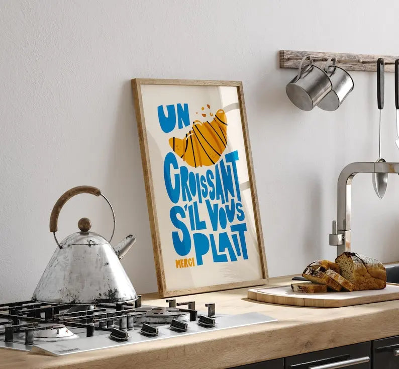 Un Croissant Print,Breakfast Poster,Kitchen Wall Art,Croissants S'il Vous Plait,Trendy Cooking Print,Home Inspo,Wall Decoration