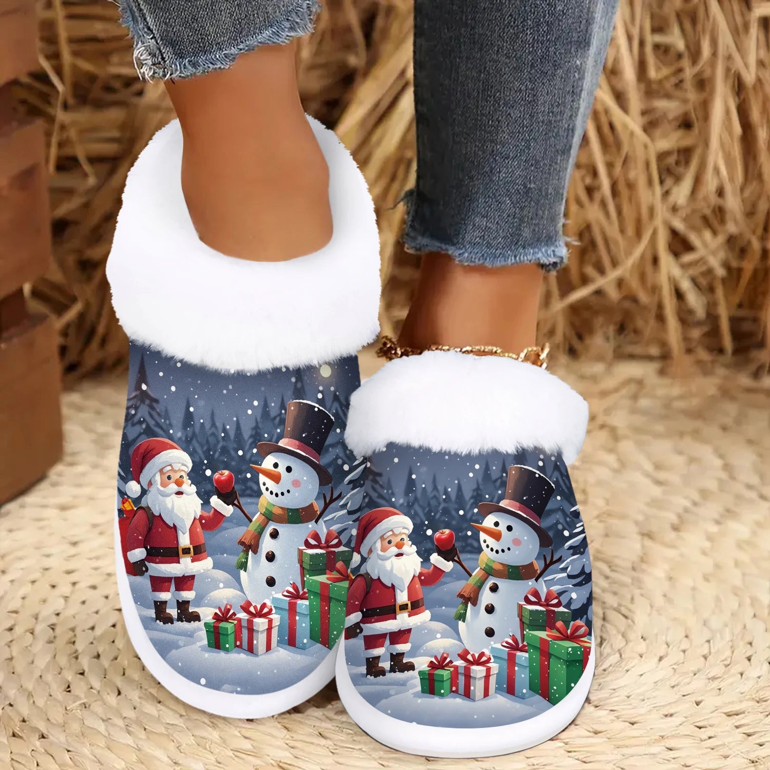 Christmas Present, Cute Santa Claus&Snowman Indoor/Outdoor Slippers, Soft House slippers,Warm Bedroom Slippers